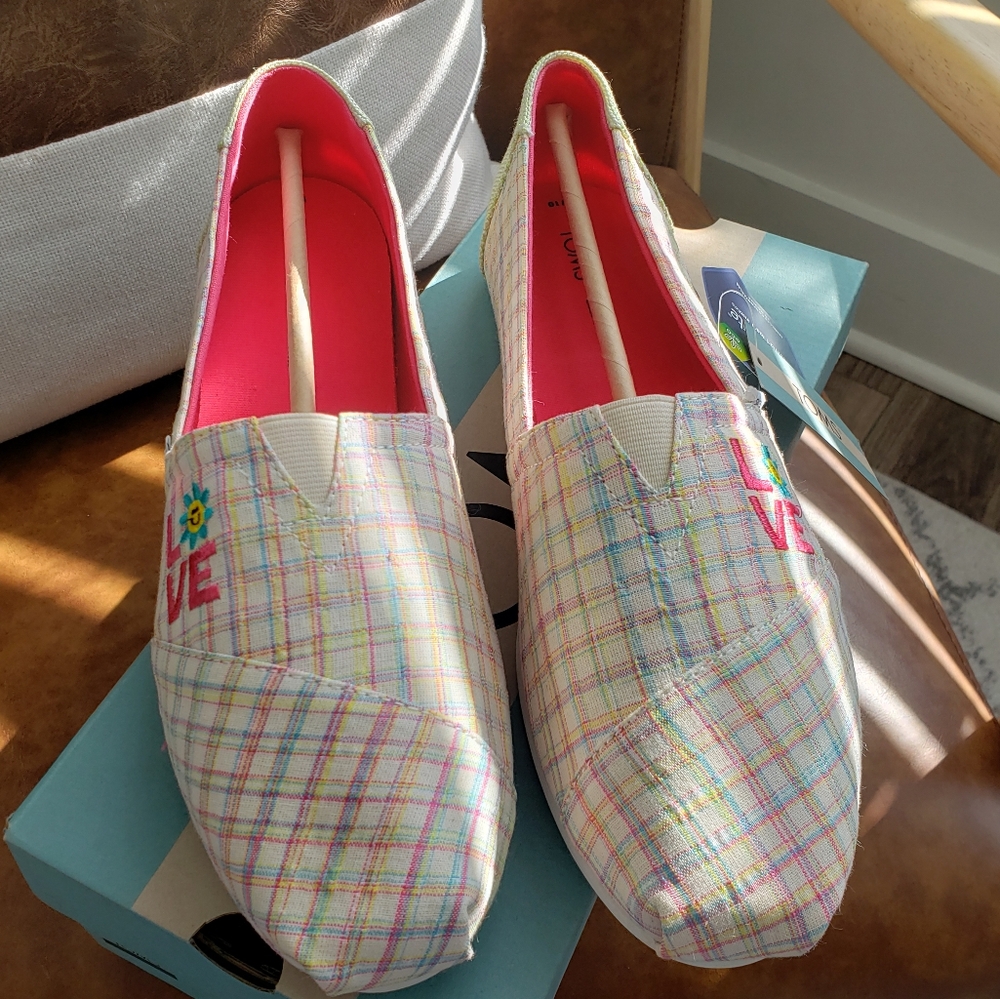 TOMS Women's Alpargata Loafer Flat Natural Summer Plaid Love - US 10